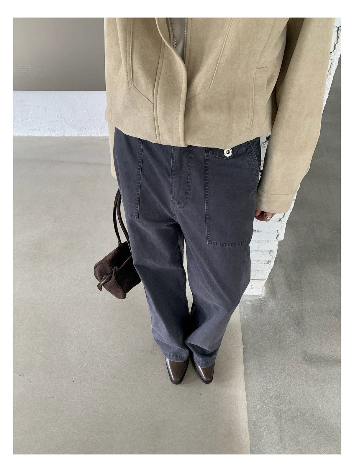 コットンハイウエストストレートパンツ｜ルーズ・フルレングス
