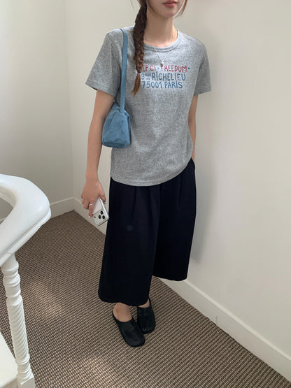 ヴィンテージレタープリントTシャツ｜竹節コットン・ルーズフィット