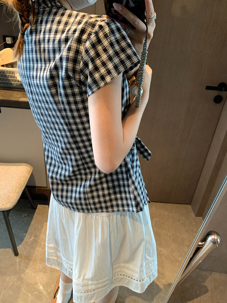 着るだけで可愛い、チェック柄ショートスリーブシャツ