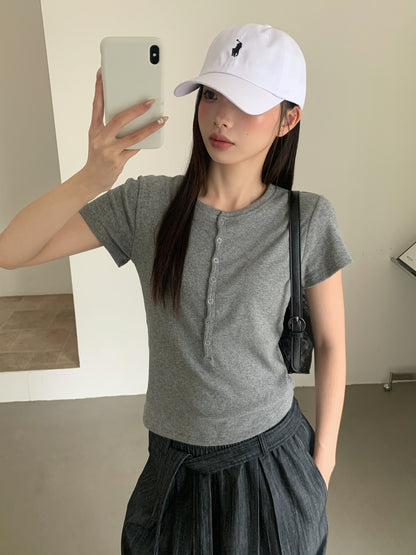 ヘンリーネックTシャツ｜正肩・スリム・軽量コットン