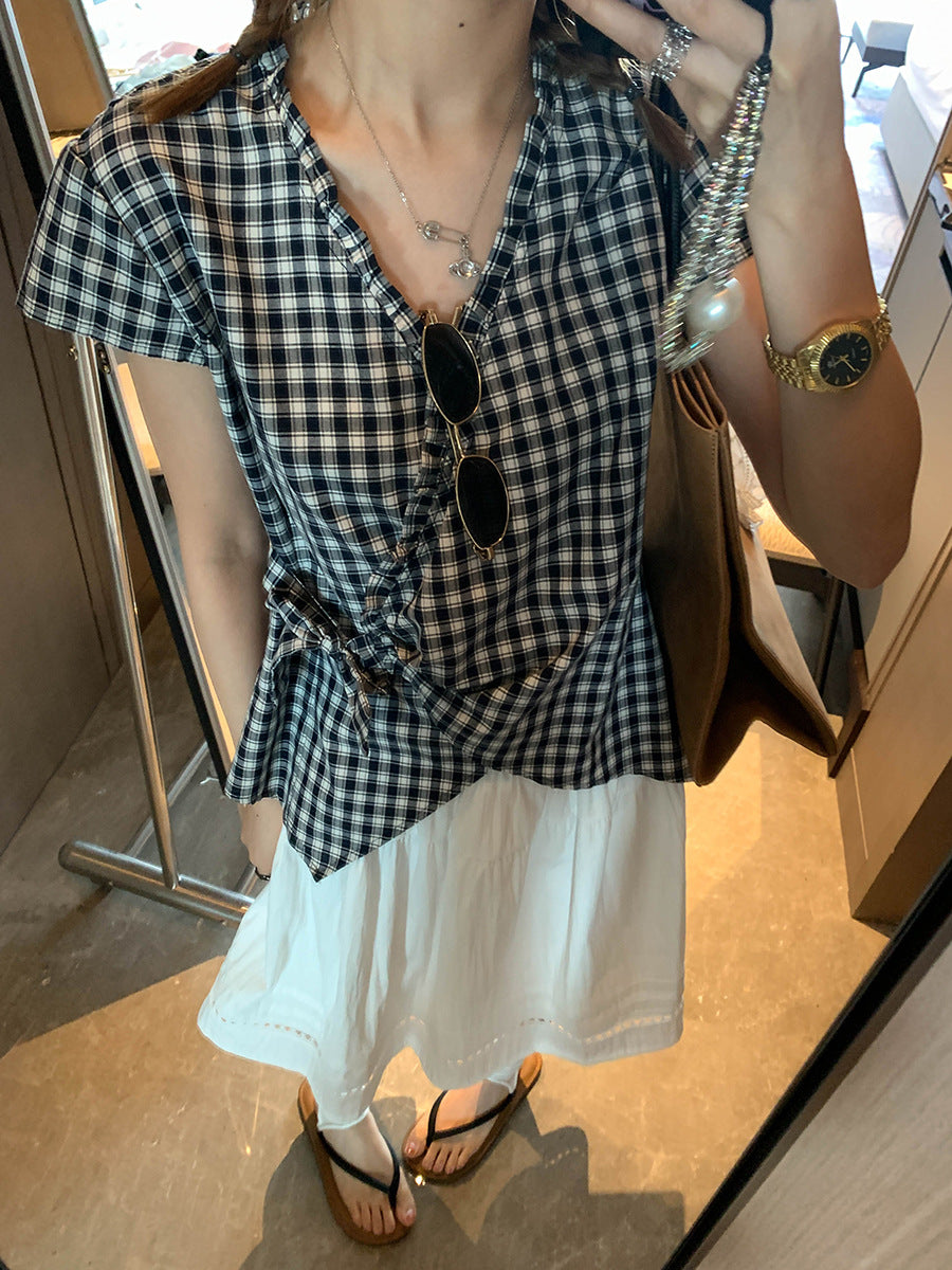 着るだけで可愛い、チェック柄ショートスリーブシャツ