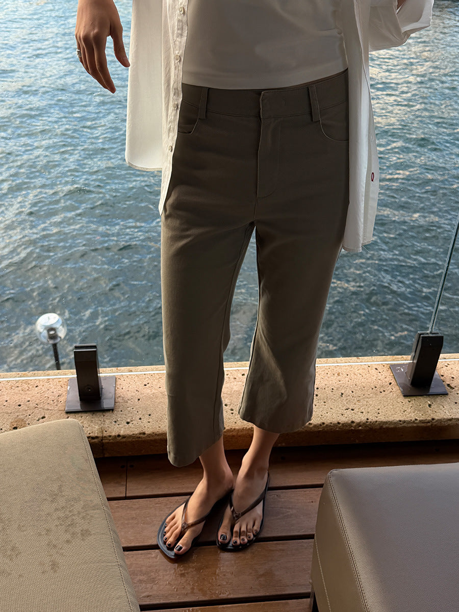 ハイウエストストレッチフレアパンツ｜7分丈・脱け感シルエット
