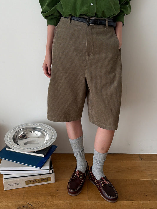コーデュロイハイウエストパンツ｜プリーツ・ベルト付き7分丈