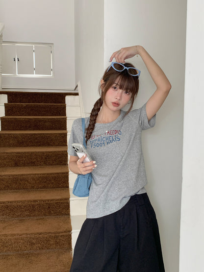 ヴィンテージレタープリントTシャツ｜竹節コットン・ルーズフィット