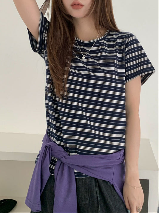 ネイビーボーダー半袖Tシャツ｜ダブルガーゼ