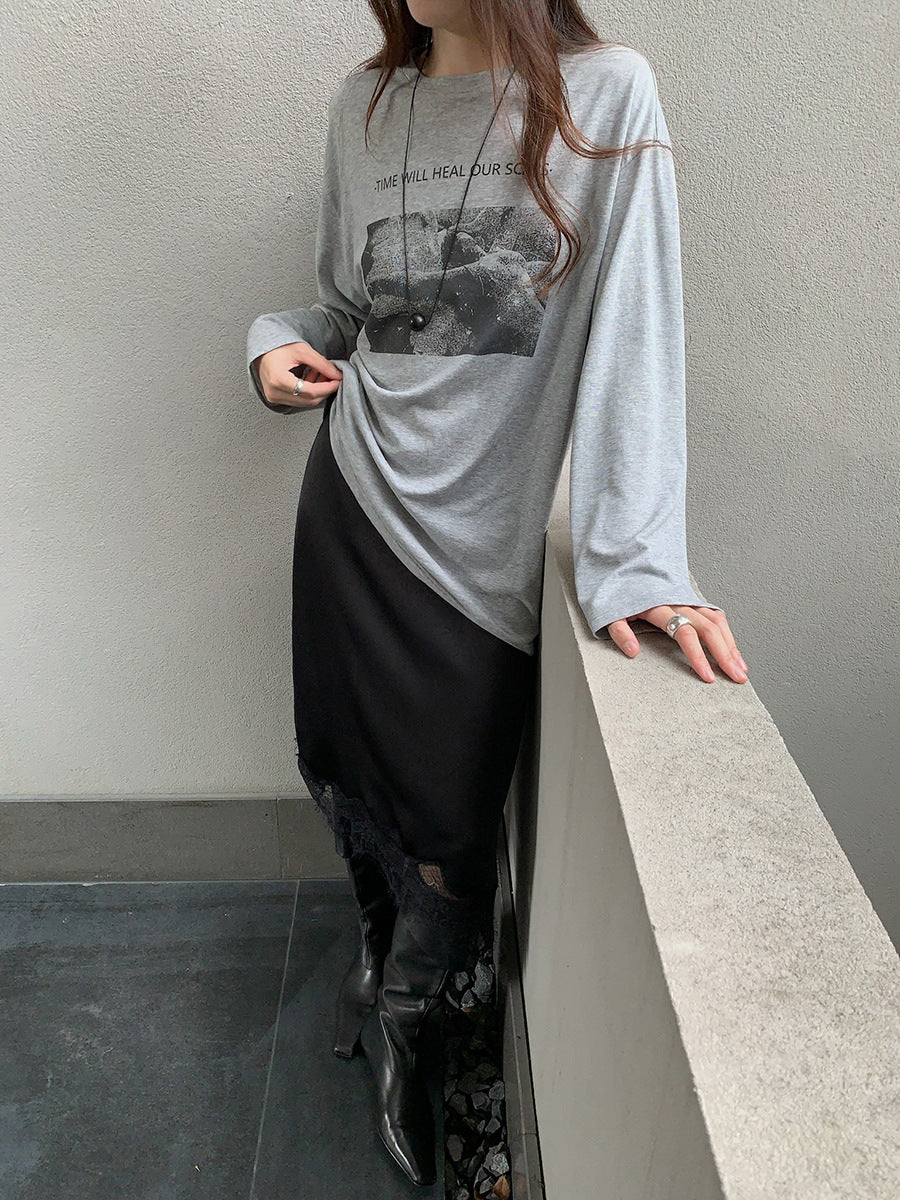 プリントロングスリーブTシャツ グレー | IROHI