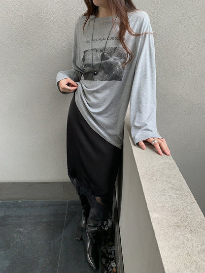 プリントロングスリーブTシャツ グレー | IROHI