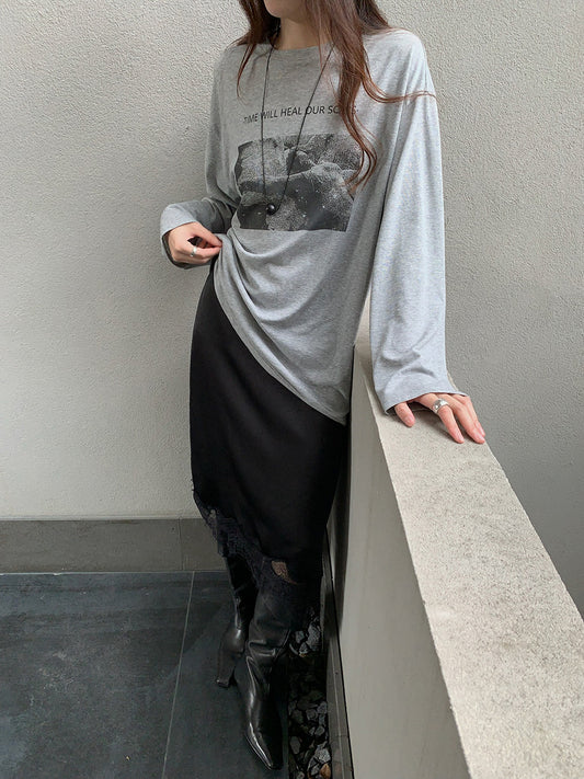 プリントロングスリーブTシャツ グレー | IROHI