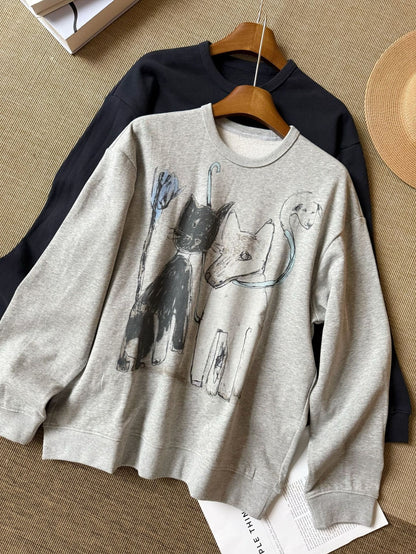 猫と犬のワンポイント。ふんわり、ゆったりスウェット。