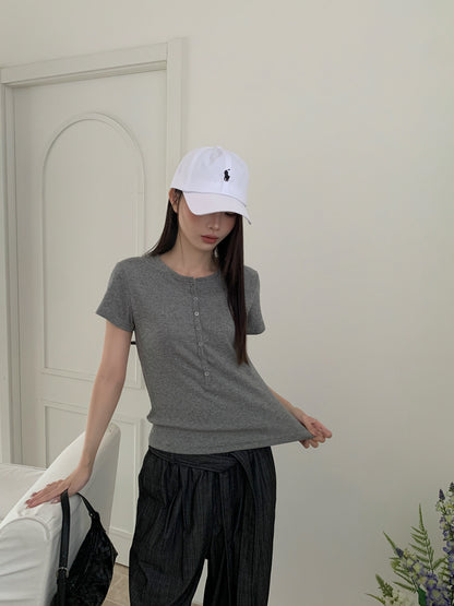 ヘンリーネックTシャツ｜正肩・スリム・軽量コットン