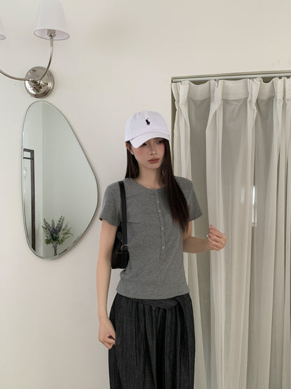 ヘンリーネックTシャツ｜正肩・スリム・軽量コットン