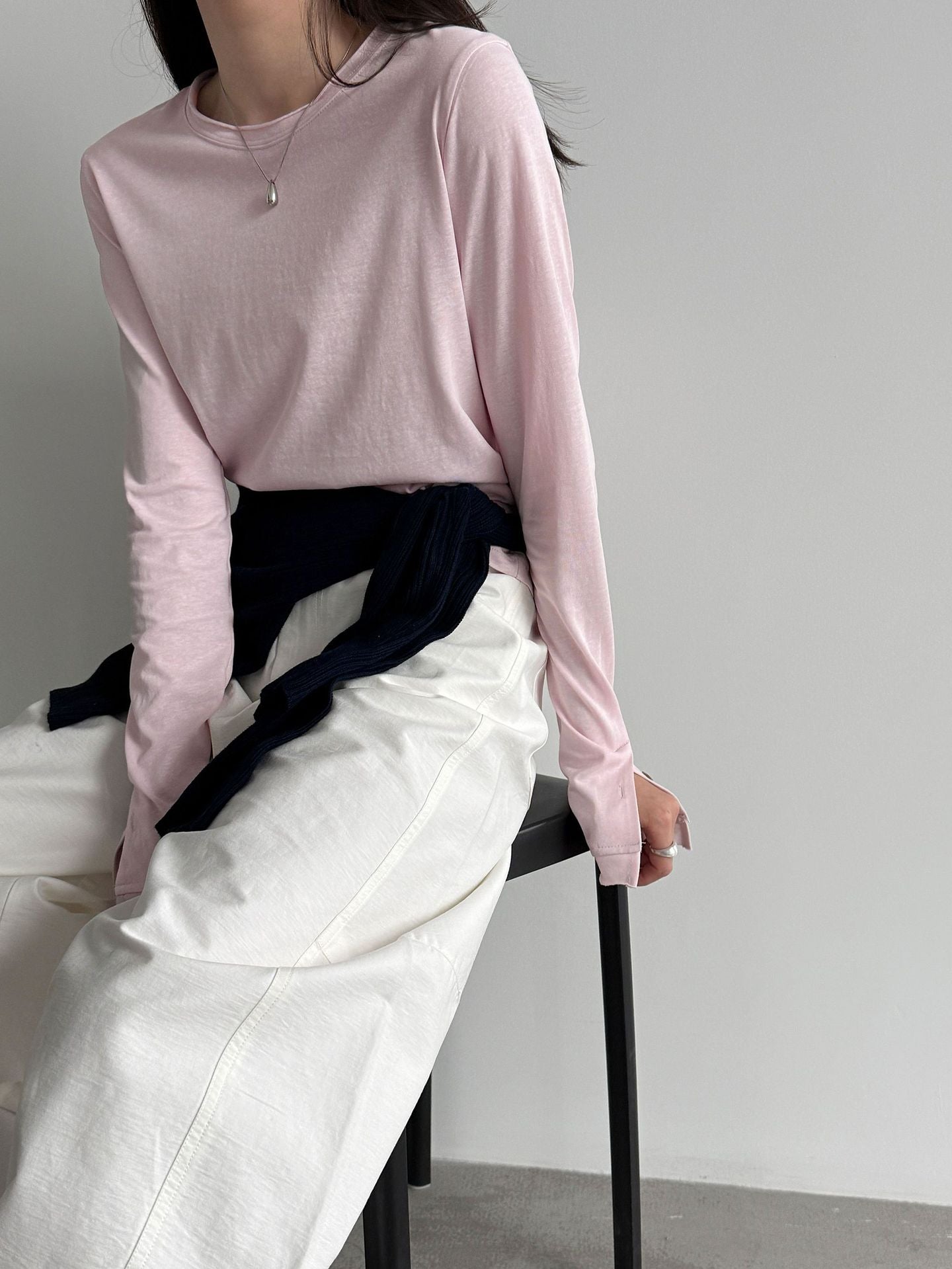 ダブルロールクルーネック Tシャツ｜ボタンカフスも2WAY ロングスリーブ