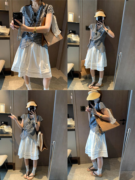 着るだけで可愛い、チェック柄ショートスリーブシャツ