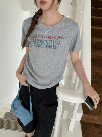 ヴィンテージレタープリントTシャツ｜竹節コットン・ルーズフィット