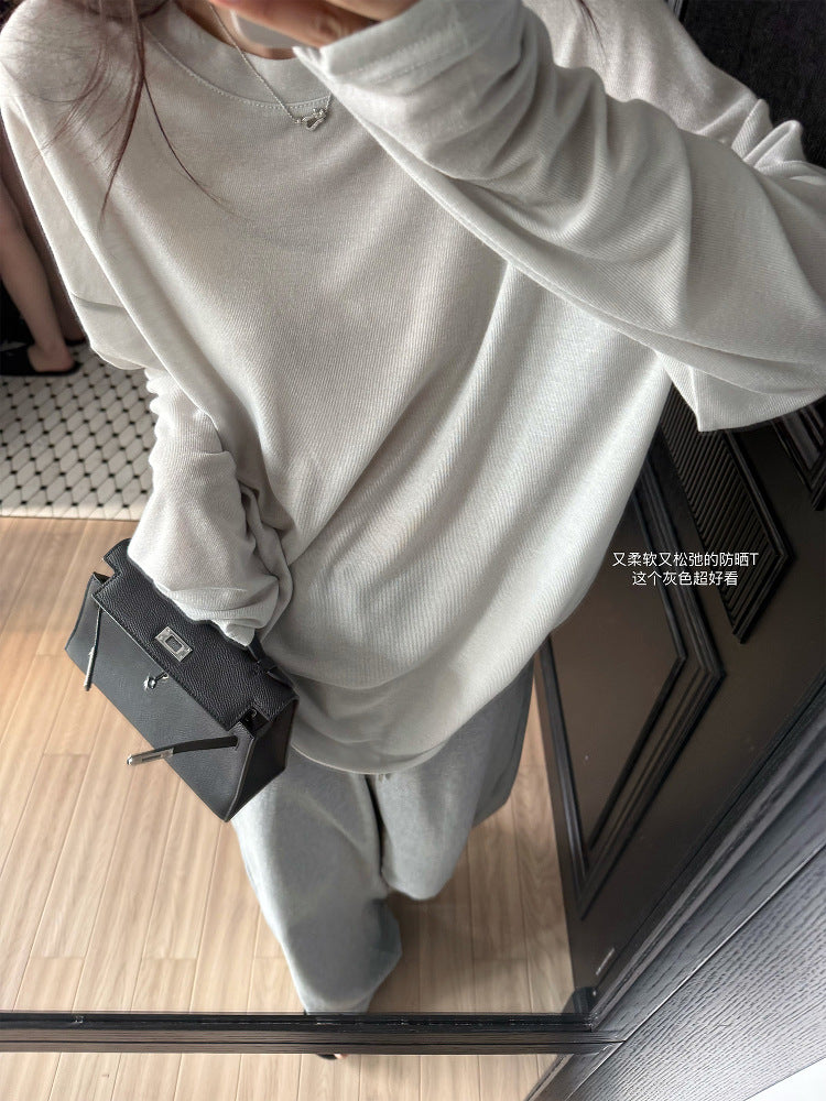 マスク肌感テンセル長袖Tシャツ｜シアー・やわらか・とろみシルエット