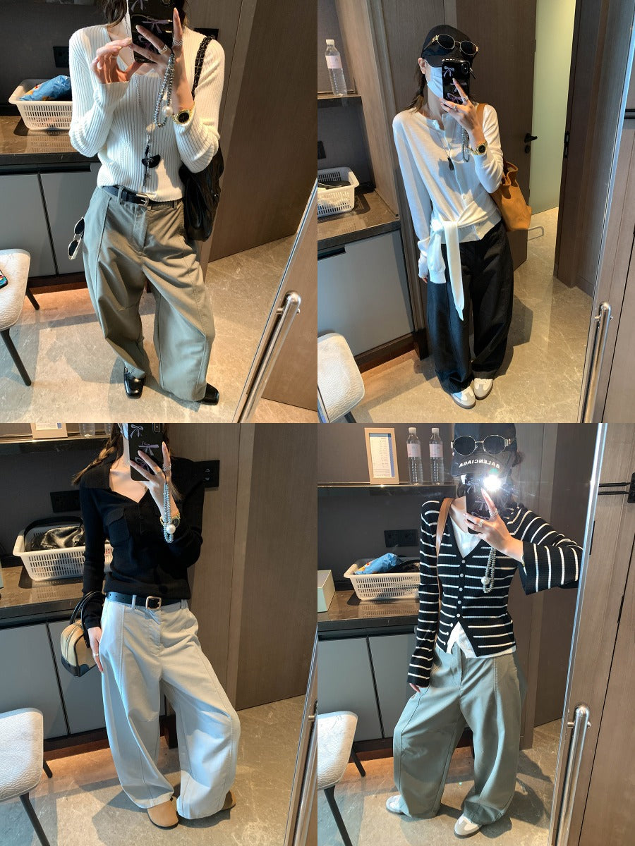 はくだけで、腦が長くなる。センタープレスワイドパンツ