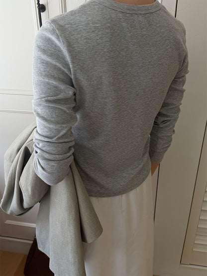 クルーネックロングスリーブTシャツ｜ストレッチ・コンパクト