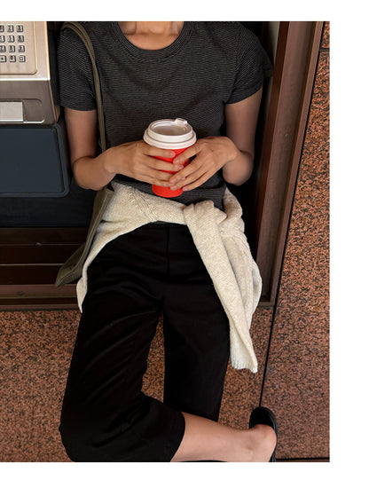 ハイウエストストレッチフレアパンツ｜7分丈・脱け感シルエット