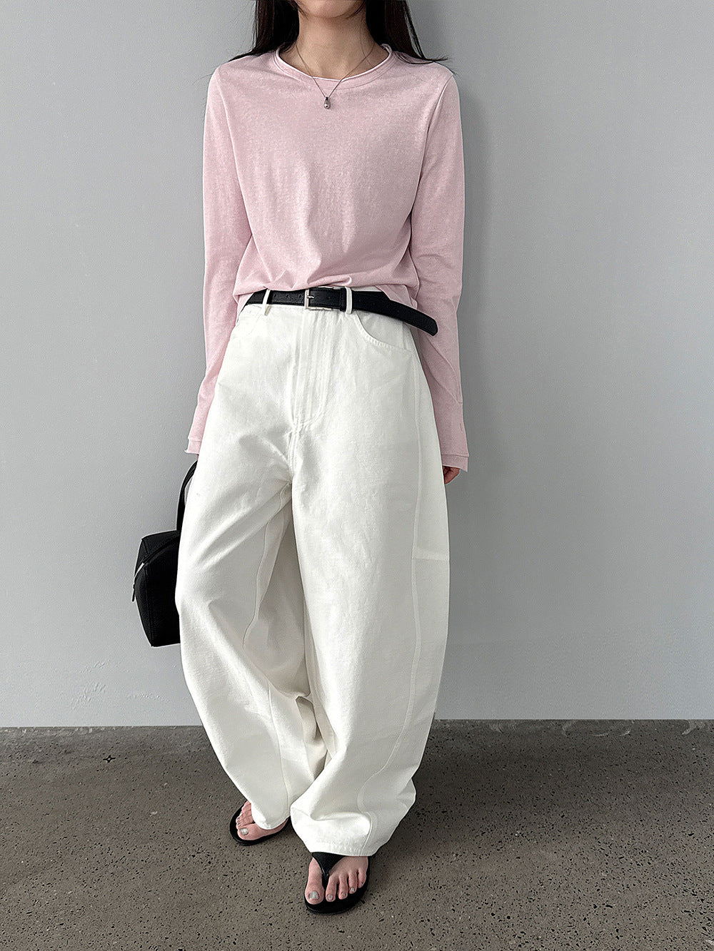 ダブルロールクルーネック Tシャツ｜ボタンカフスも2WAY ロングスリーブ