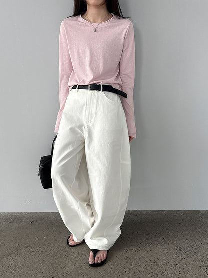 ダブルロールクルーネック Tシャツ｜ボタンカフスも2WAY ロングスリーブ