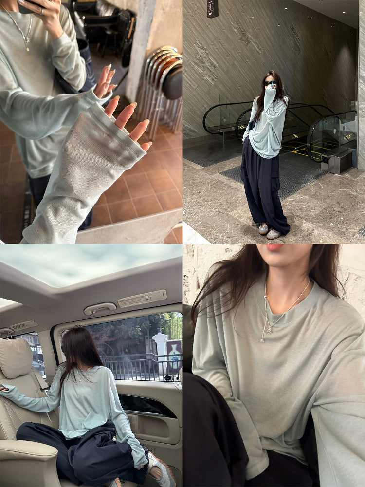 マスク肌感テンセル長袖Tシャツ｜シアー・やわらか・とろみシルエット