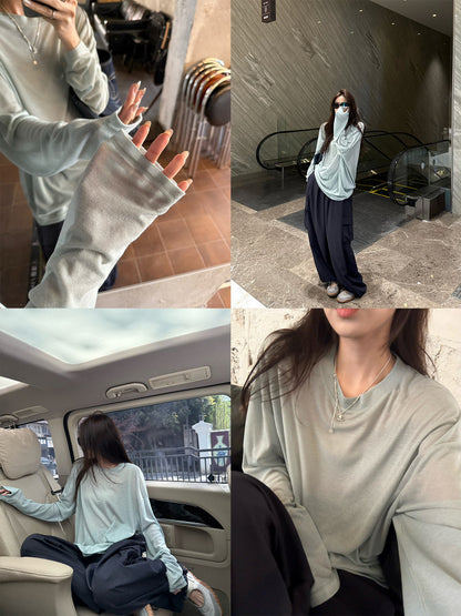 マスク肌感テンセル長袖Tシャツ｜シアー・やわらか・とろみシルエット