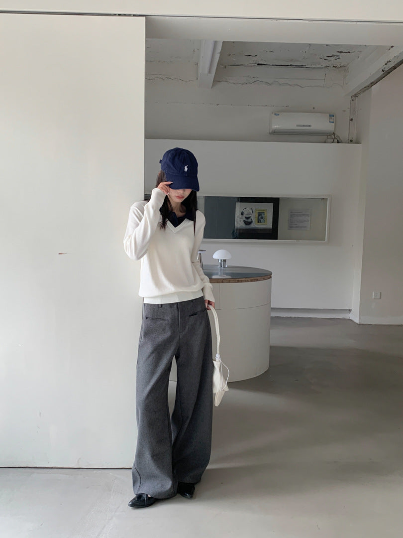 ワイドスラックス｜ハイウエスト・ダブルポケット・脚長シルエット
