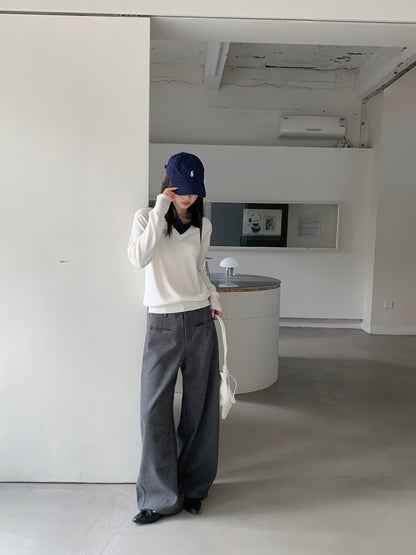 ワイドスラックス｜ハイウエスト・ダブルポケット・脚長シルエット