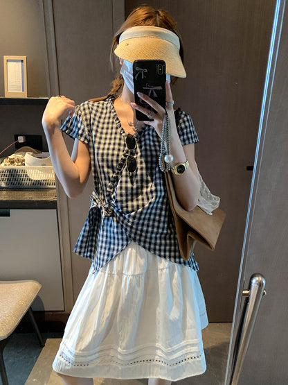 着るだけで可愛い、チェック柄ショートスリーブシャツ