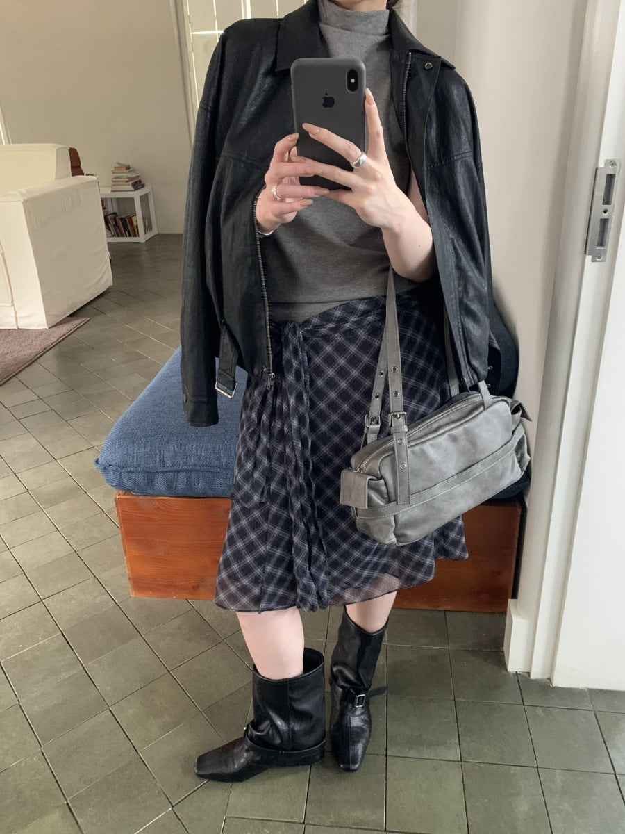 格子と、秋の空気。チェック柄シフォンスカート
