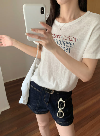 ヴィンテージレタープリントTシャツ｜竹節コットン・ルーズフィット