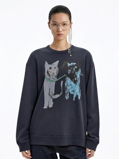 猫と犬のワンポイント。ふんわり、ゆったりスウェット。