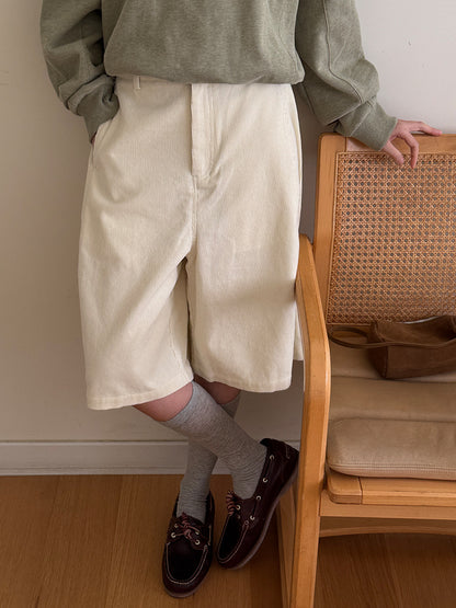 コーデュロイハイウエストパンツ｜プリーツ・ベルト付き7分丈