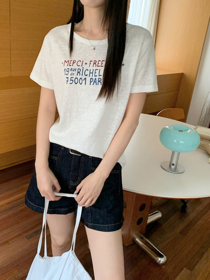 ヴィンテージレタープリントTシャツ｜竹節コットン・ルーズフィット