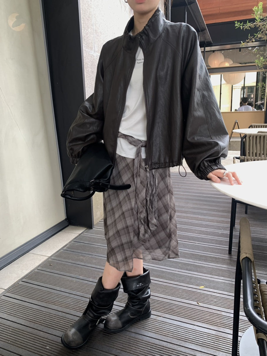 格子と、秋の空気。チェック柄シフォンスカート