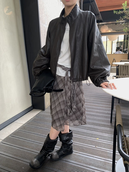 格子と、秋の空気。チェック柄シフォンスカート