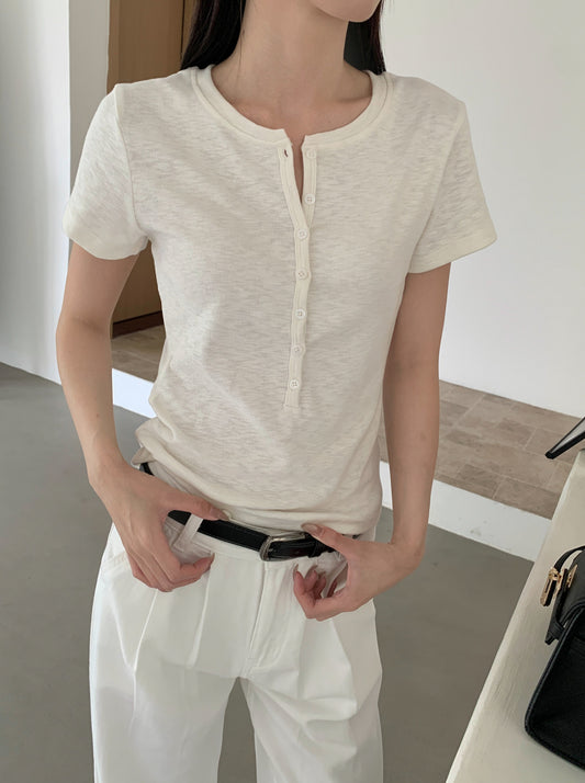 ヘンリーネックTシャツ｜正肩・スリム・軽量コットン