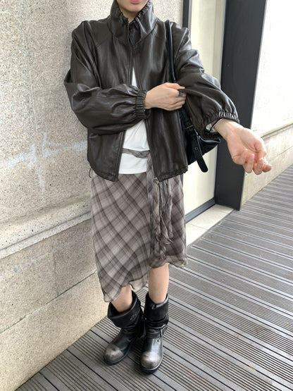 格子と、秋の空気。チェック柄シフォンスカート