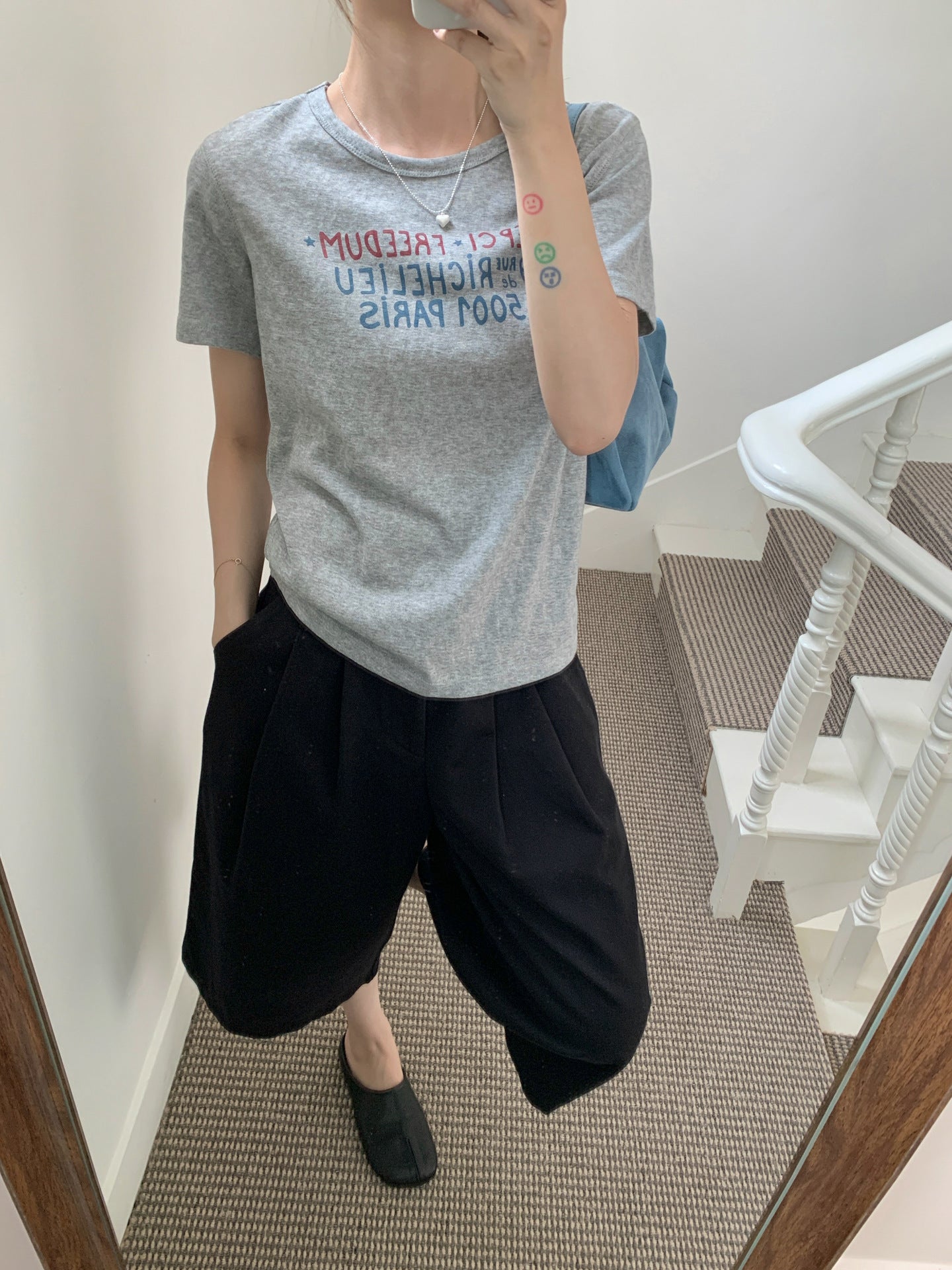 ヴィンテージレタープリントTシャツ｜竹節コットン・ルーズフィット