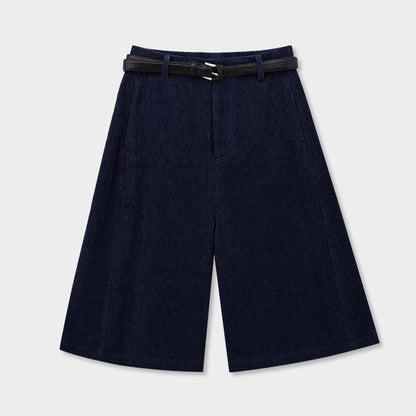 コーデュロイハイウエストパンツ｜プリーツ・ベルト付き7分丈