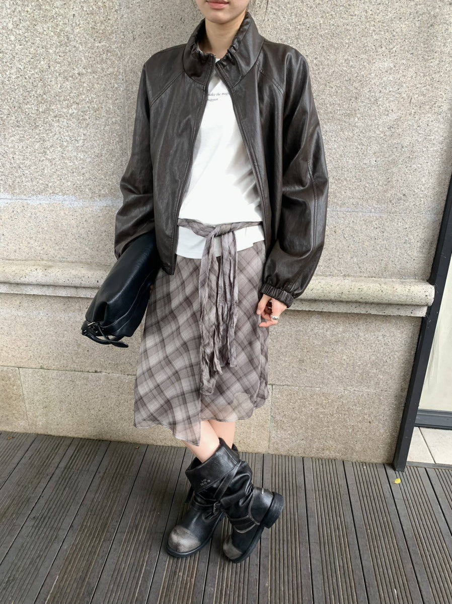 格子と、秋の空気。チェック柄シフォンスカート