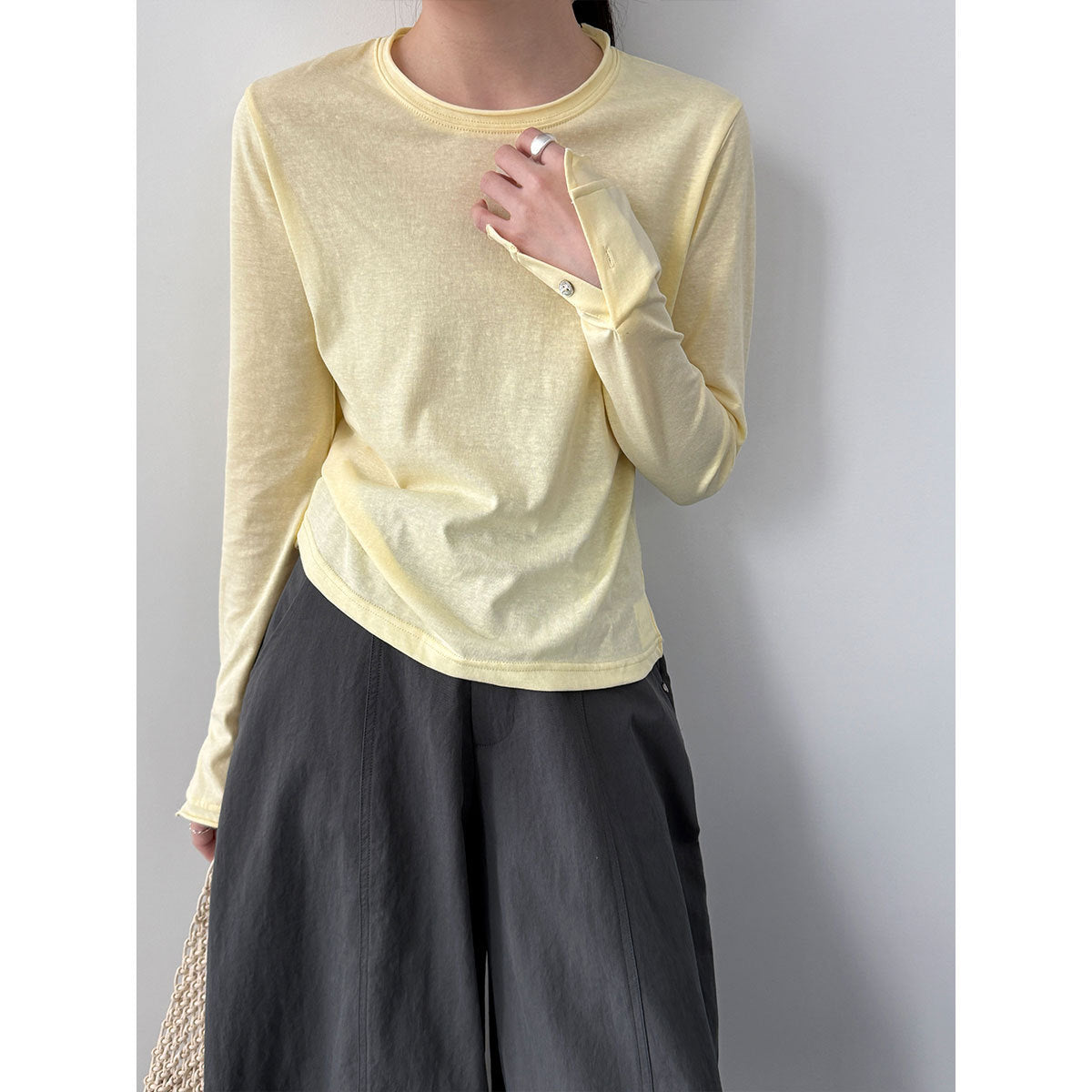 ダブルロールクルーネック Tシャツ｜ボタンカフスも2WAY ロングスリーブ