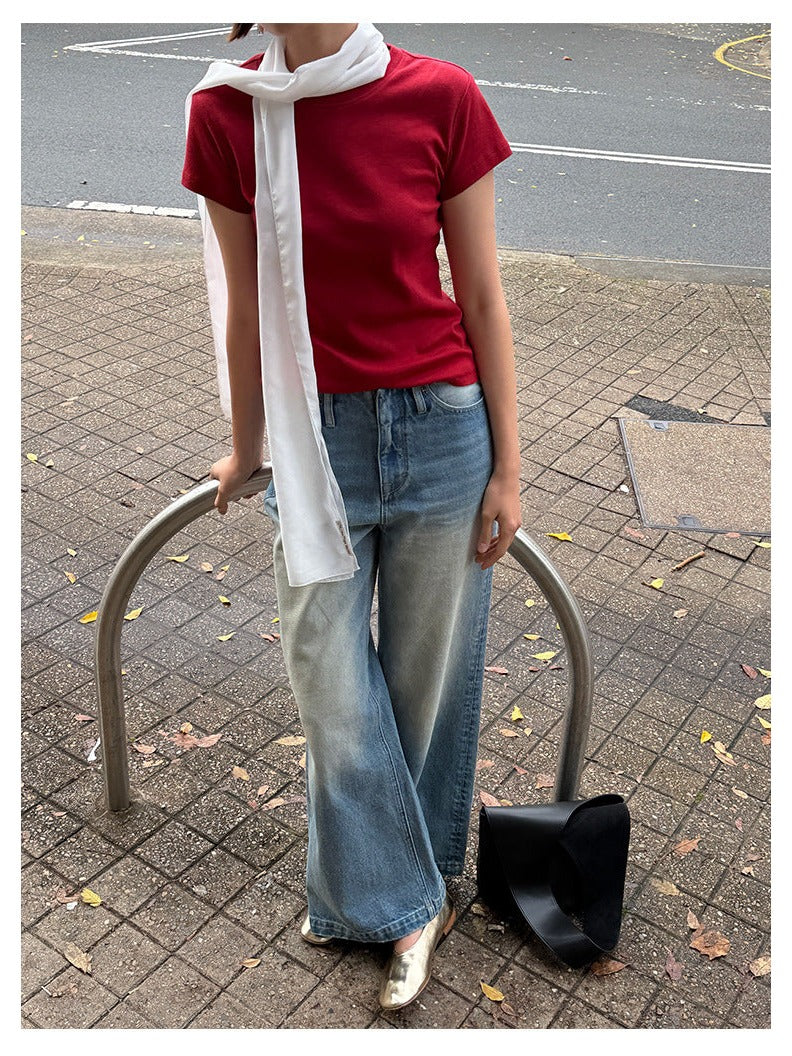ベビーコットンクルーネックTシャツ｜正肩・スリムシルエット