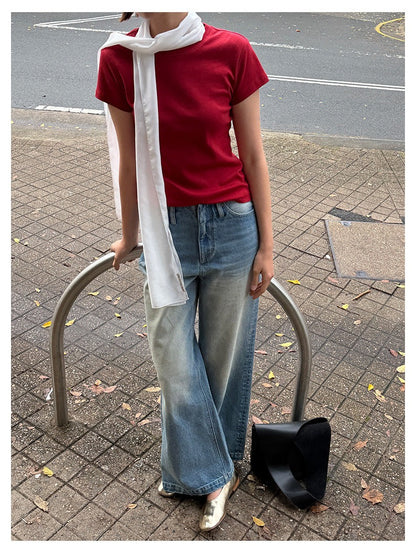 ベビーコットンクルーネックTシャツ｜正肩・スリムシルエット