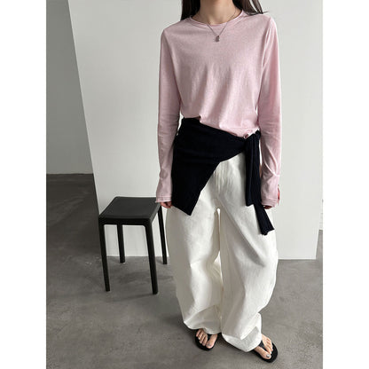 ダブルロールクルーネック Tシャツ｜ボタンカフスも2WAY ロングスリーブ