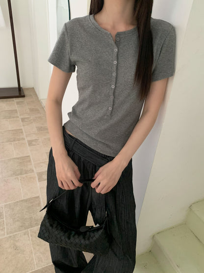 ヘンリーネックTシャツ｜正肩・スリム・軽量コットン