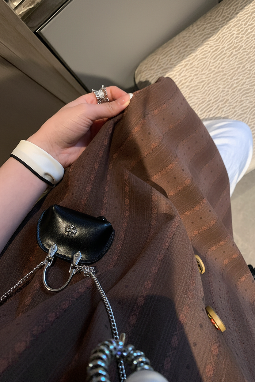 この茶色、なんか好き。ストライプ刷繍のノースリーブワンピース