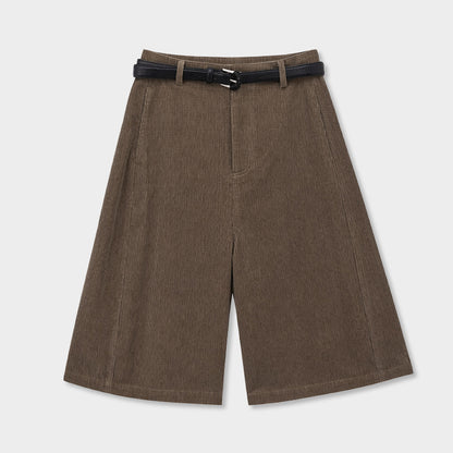 コーデュロイハイウエストパンツ｜プリーツ・ベルト付き7分丈