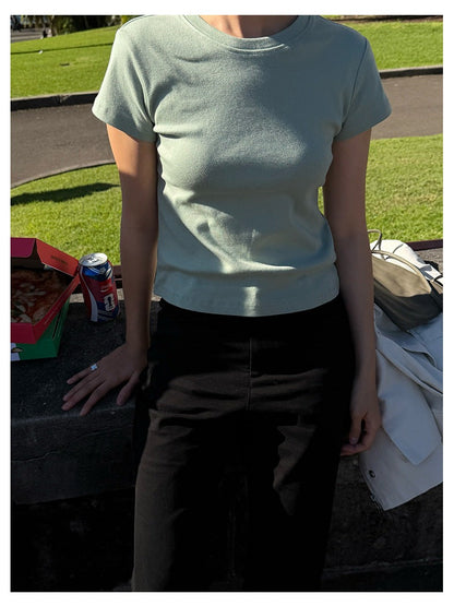 ベビーコットンクルーネックTシャツ｜正肩・スリムシルエット