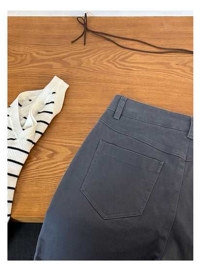 ハイウエストストレッチフレアパンツ｜7分丈・脱け感シルエット